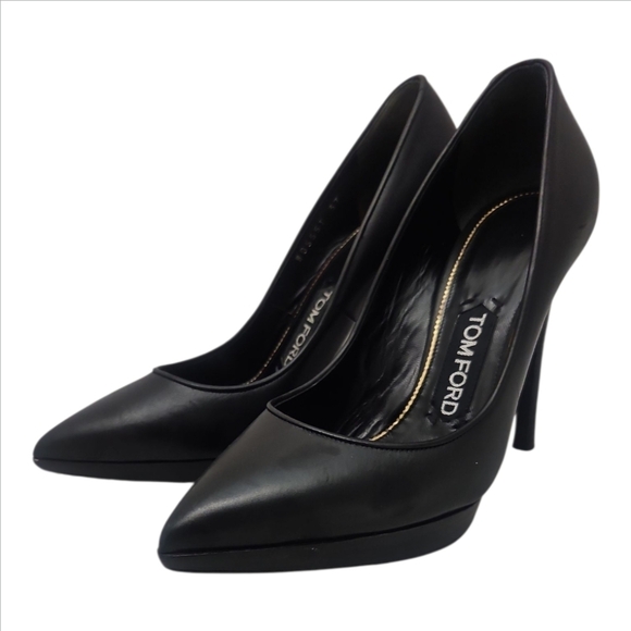 TOM FORD | Black Leather Pointed Toe Stiletto Pumps 4.5” Heels EU 37 US 7 - Picture 2 of 8